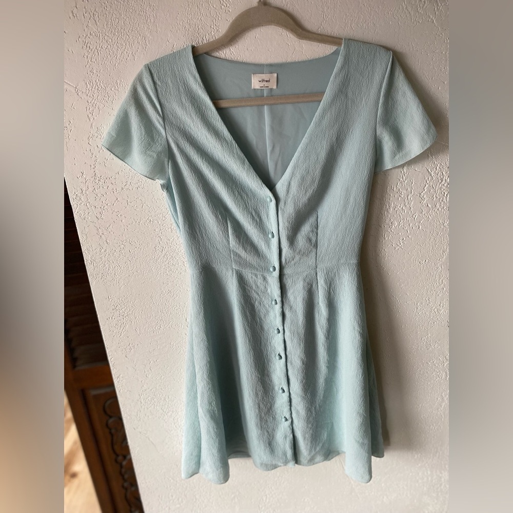 Wilfred Aritzia Nazaire Dress Baby Blue Fit Flare Skater Button Down Short 2 - Picture 5 of 9
